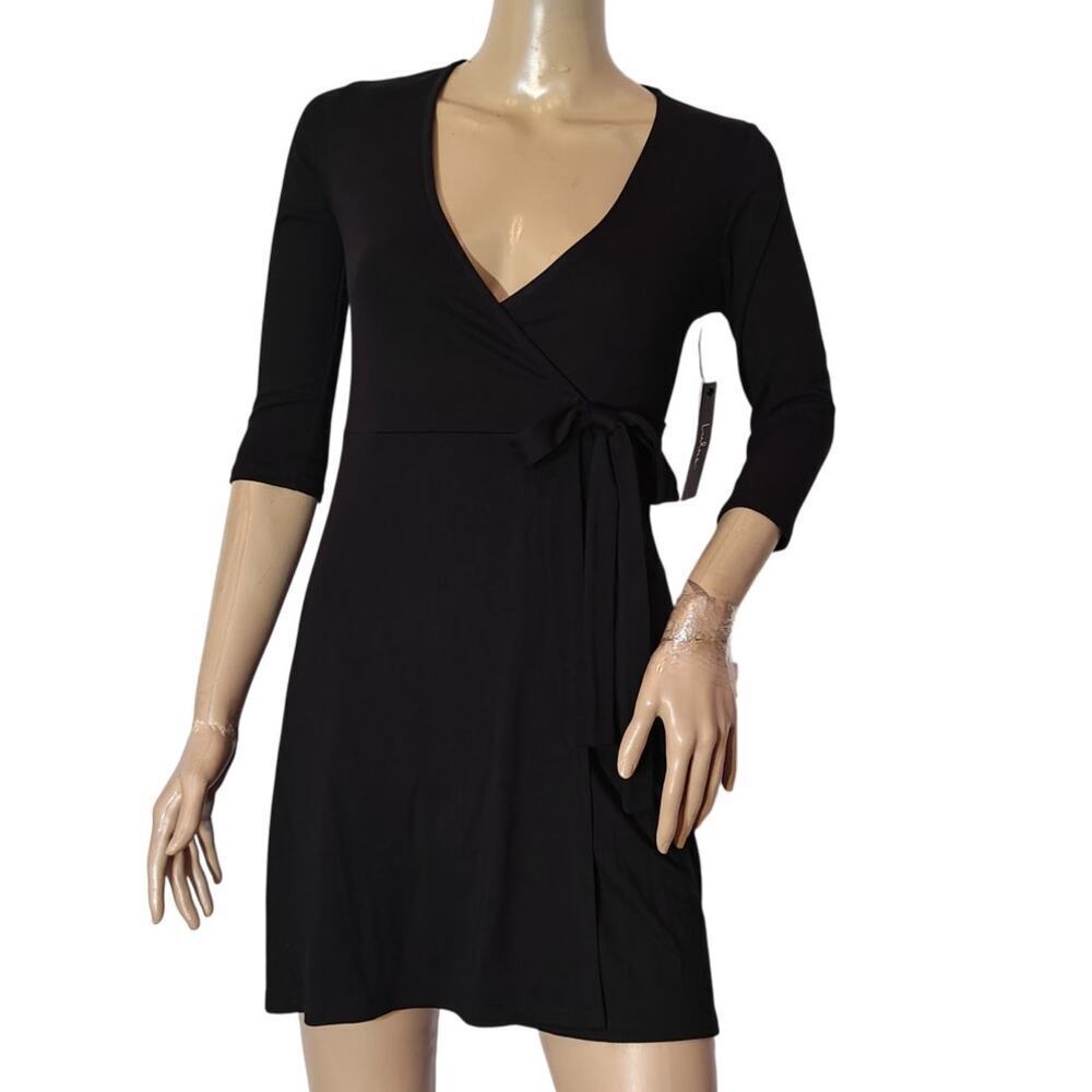 NWT Lulus Black Wrap Mini Dress XS – 3/4 Sleeves, Tie Waist, Made USA